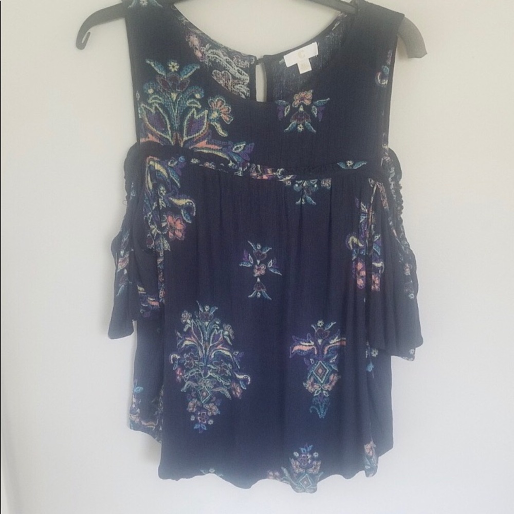 Navy cold shoulder blouse